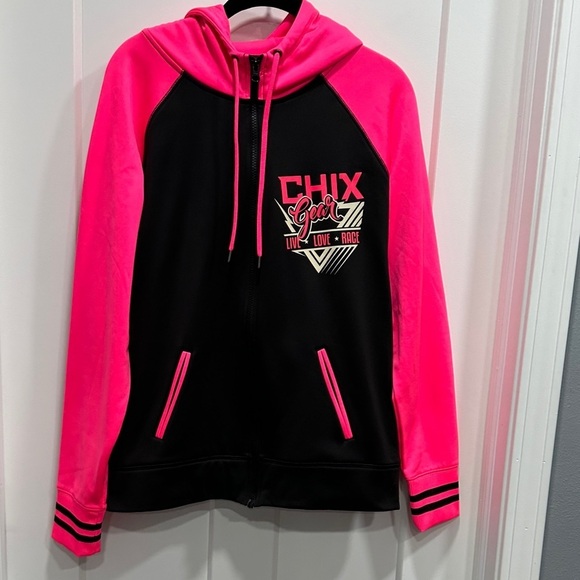 chix gear Tops - Chix Gear Black and Pink Full Zip Hoodie Size Large